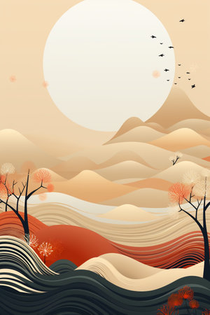 Autumn landscape with mountains and trees, vector illustration, eps10の素材