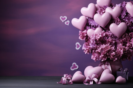 Valentine's Day background with a bouquet of flowers and heartsの素材