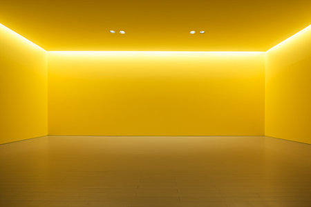 Yellow empty room with spotlights on the wall. 3d renderの素材