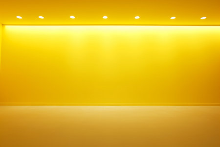 Yellow wall with spotlights. Abstract background. 3D rendering.の素材