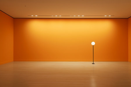 Interior of modern empty room with orange wall, 3d renderの素材