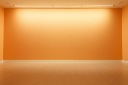 Empty room with orange wall and wooden floor. 3d rendering.の素材