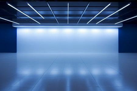 interior of the hall with blue lights and empty space for textの素材