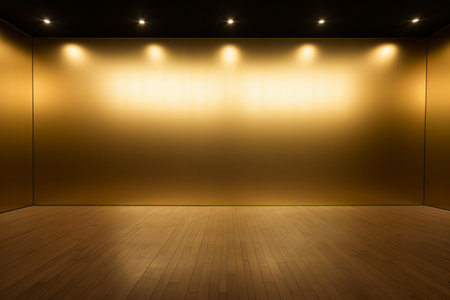 Empty room with spotlights and wood floor. 3d rendering.の素材