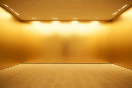 Empty room with yellow wall and spotlights. 3D rendering.の素材