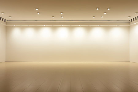 Empty gallery interior with lamps and wooden floor. 3D Renderingの素材