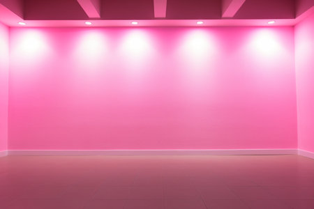 Pink wall with spotlights in empty room. 3D rendering.の素材