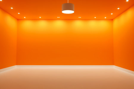 Orange wall with spotlights. 3d render. Illustration.の素材