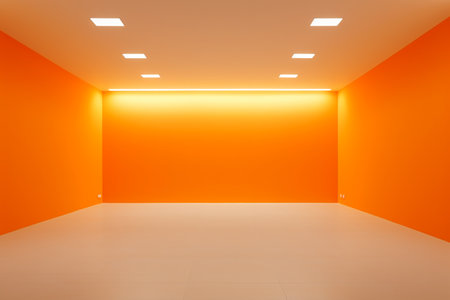Empty room with orange wall and ceiling. 3d render illustration.の素材