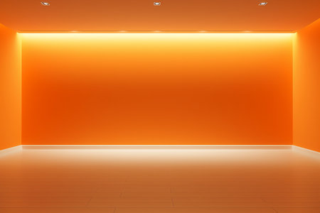 Empty room with orange wall and floor. 3d render. Abstract background.の素材