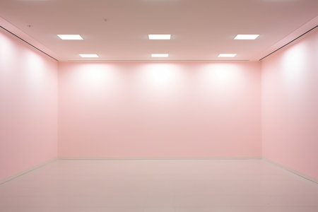 Empty interior with pink wall and white floor. Interior design concept.の素材