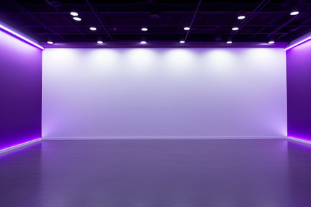 Purple wall with spotlights in empty room, 3d renderの素材
