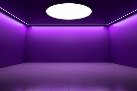 Purple interior with round light on the wall. 3d renderingの素材