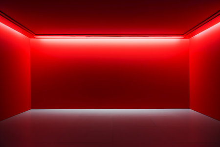 Red empty room with light from the window. 3d rendering.の素材