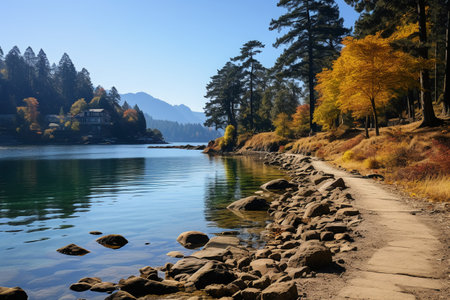 Autumn landscape with lake and mountains in Jiuzhaigou, Chinaの素材