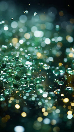 abstract green bokeh background with defocused lights and starsの素材