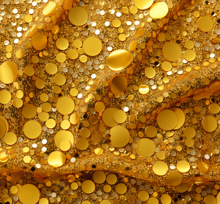 golden fabric with sequins close-up as an abstract backgroundの素材