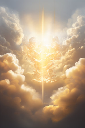 Beautiful sky with clouds and sun rays. 3D illustration.の素材
