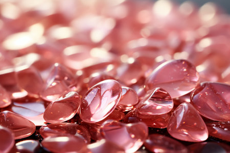 Heap of red heart shaped gemstones on black background, closeupの素材