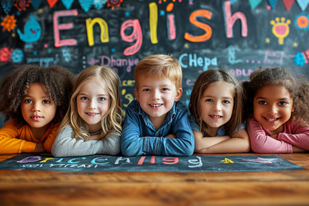Diverse group of kids in a classroom at school. Education concept.の素材