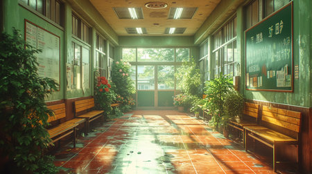 Interior of an old school, vintage filter, retro tonedの素材