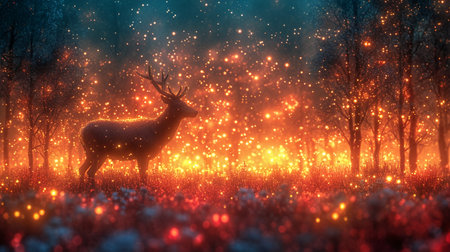 deer in the forest at night. 3d render illustration.の素材