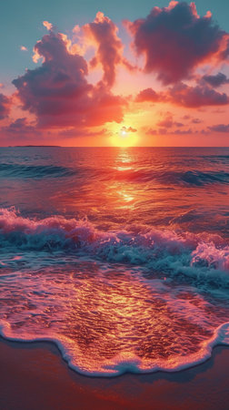 Beautiful sunset on the sea. Colorful sunset over the seaの素材