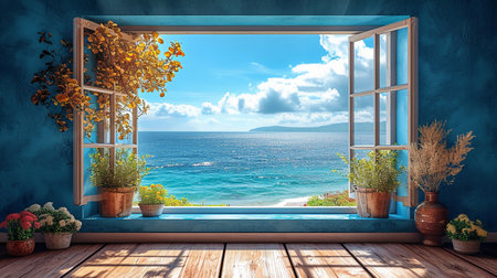 Tropical sea view from the window. 3D rendering.の素材