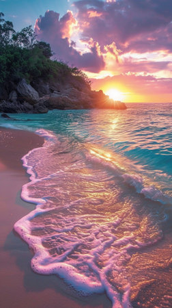 Beautiful seascape at sunset. Seascape with tropical beach.の素材