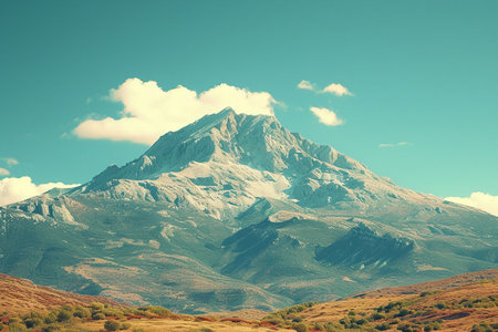 Mountain landscape with blue sky and clouds. Caucasus, Russia.の素材