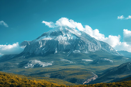 Mountain landscape with blue sky and white clouds. Caucasus, Russiaの素材