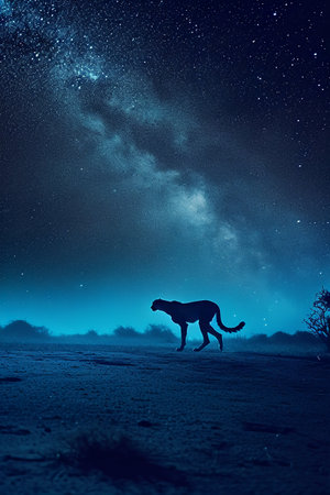 Silhouette of a leopard against the background of the starry skyの素材