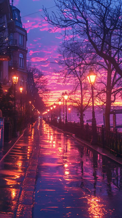 Sunset on the embankment of the city of Odessa, Ukraineの素材