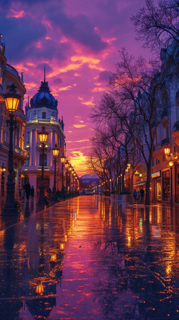 Beautiful sunset in the city of Madrid, Spain, Europe.の素材