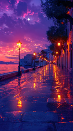 Sunset in the city of Cefalu, Sicily, Italyの素材