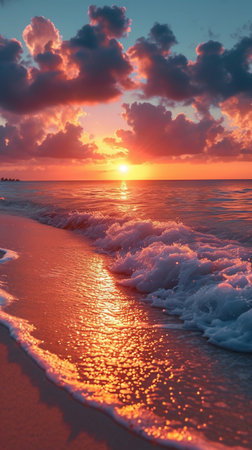 Beautiful sunset on the beach. Seascape at sunset.の素材