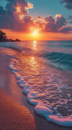 Beautiful sunset on the beach. Colorful sky and sea.の素材