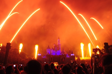 Disney Land, Hongkong - November 19,2010 -  Disney Castle with fireworkのeditorial素材