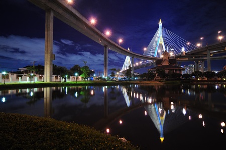 The bridge reflection under twilight,Bangkok-Thailandの写真素材