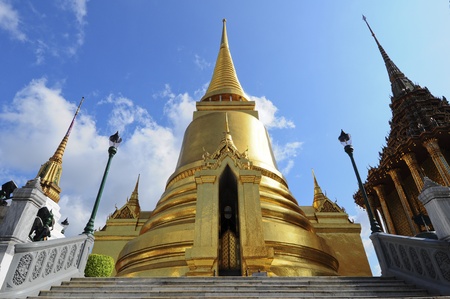 Phra Sri Ratana Chedi coverd with foil gold in the inner Grand Palace, Bangkok, Thailandの写真素材