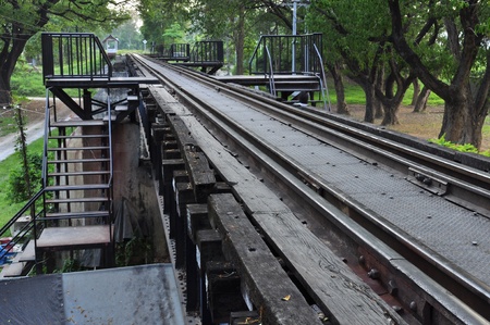 Metal railway, River Kwai Bridge, Kanchanaburi, Thailandの写真素材