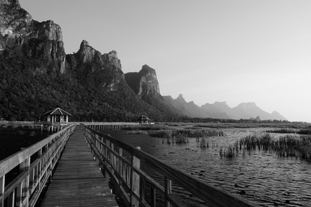 Bridge on the lake in national park, Sam Roi Yod National Park, Prachuap Khiri Khan, Thailandの写真素材