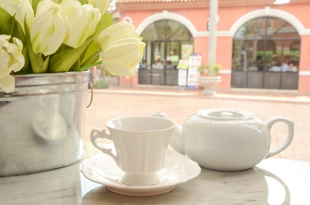 cup of tea and flowerのeditorial素材