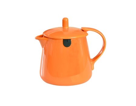 colorful pottery teapot isolatedの写真素材