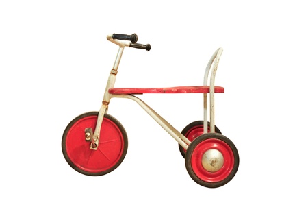Vintage red tricycle isolated on whiteの写真素材