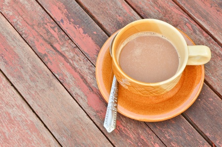 coffee on vintage wood tableの写真素材