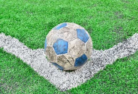 Soccer football field stadium grass line and ball backgroundの写真素材