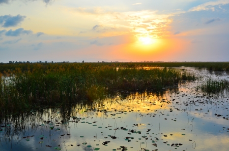 Sunset on the riverの写真素材