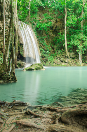 Erawan Waterfall Kanchanaburi Thailand. The 3rd floor of Erawan waterfall call Pha Nam Tok.の写真素材