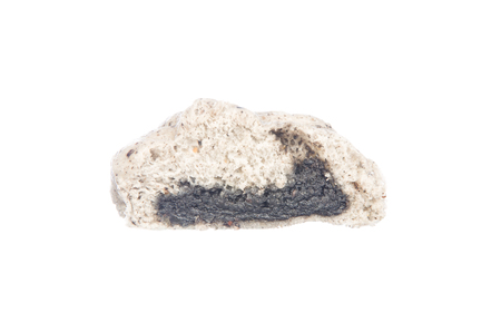 Sliced steamed stuff bun, black sesame salapao isolated on white backgroundの写真素材